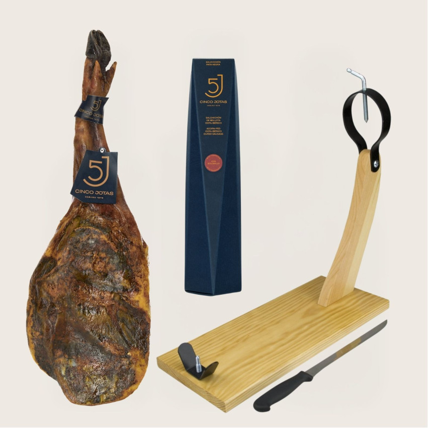 Pack 5J C : Paleta 5 Jotas de 5-5,5 kg/pieza + Salchichón 5 Jotas + tabla de corte + cuchillo