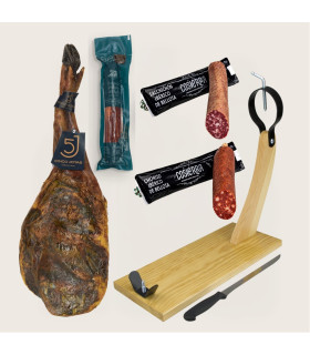 Pack 5J J: Paleta 5 Jotas de 4,5-5 kg/pieza + Caña de lomo Sánchez Romero Carvajal + Embutidos Cosierra + tabla + cuchillo