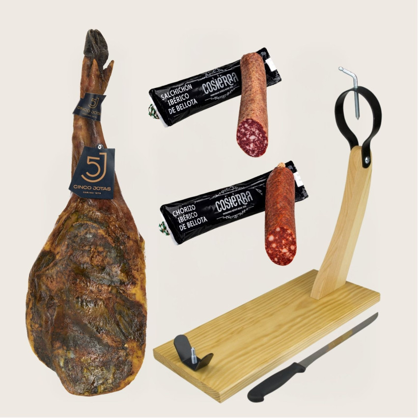 Pack 5J K: Paleta 5 Jotas de 4,5-5 kg/pieza + Embutidos Cosierra + tábua + faca