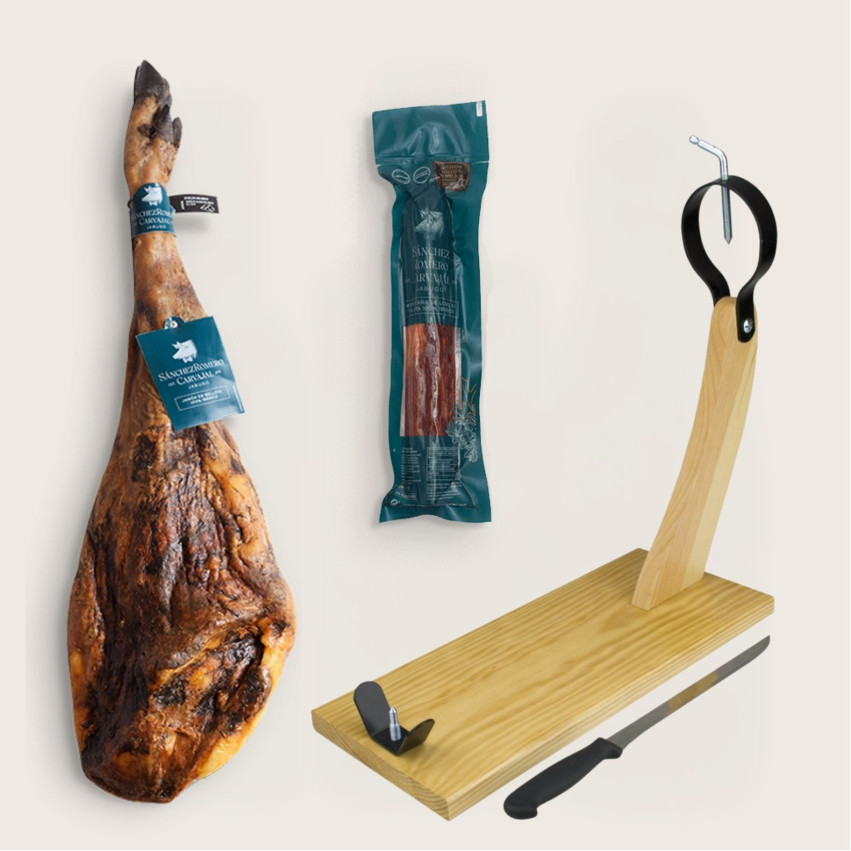 Pack Sanchez Romero Carvajal I: Jamón 6-7 SRC + Caña de lomo SRC + tabla + cuchillo
