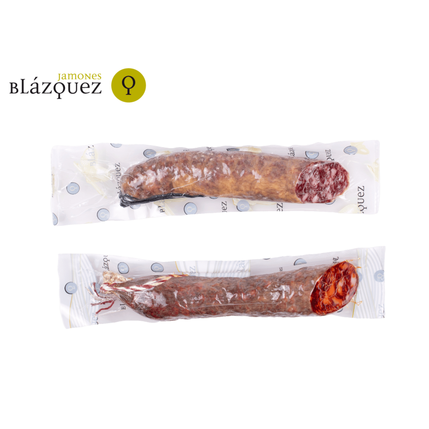 Pack Duo Blázquez : 1/2 Saucisson et 1/2 Chorizo Ibérique de Bellota de qualité