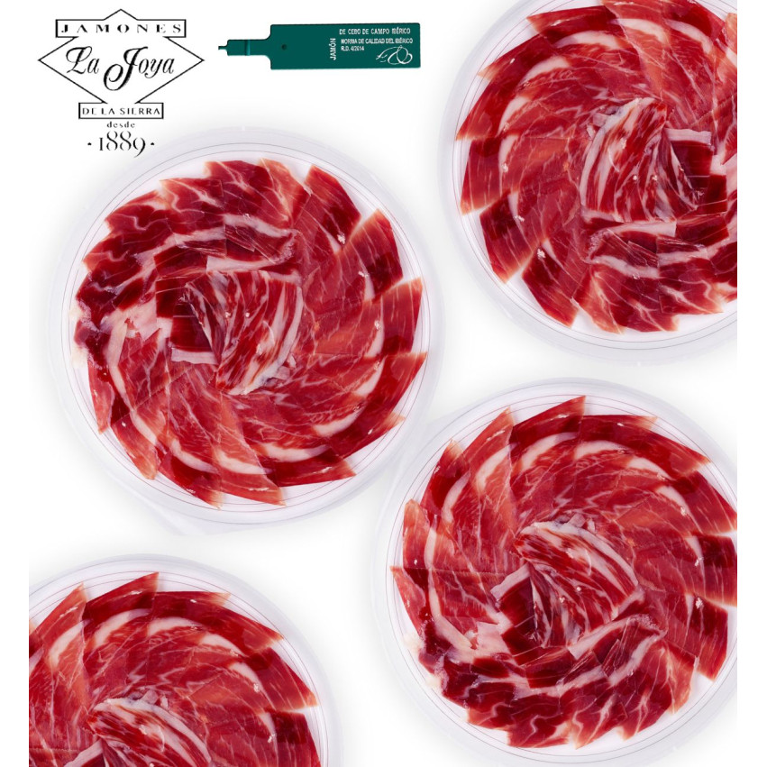 Hand Sliced La Joya de la Sierra iberico de Cebo campo ham 40 portions of 80 g