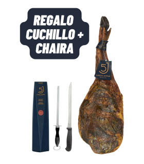 Pacchetto 5J C: Spalla 5 Jotas da 5-5 kg/pezzo + Salame 5 Jotas + COLTELLO + AFFILACOLTELLI