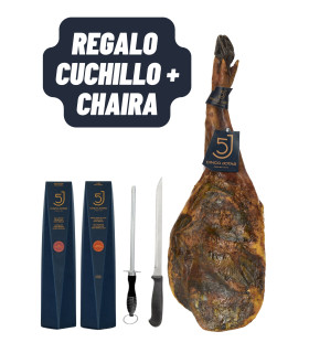 Paletta 5 Jotas da 5-5 kg/pezzo + 1/2 Lombo 5 Jotas + Salame 5J COLTELLO + AFFILACOLTELLI