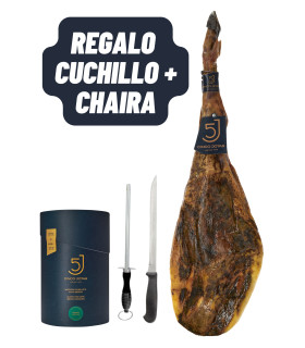 Jambon 5 Jotas de 6-7 kg/pièce + Morcón 5 Jotas + COUTEAU + AIGUISEUR