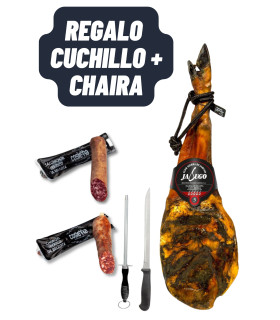 Pack Flor Sierra Jabugo C : Paleta ibérica 100% 4,5-5 kg/pieza+Embutidos Cosierra+ CUCHILLO+CHAIRA