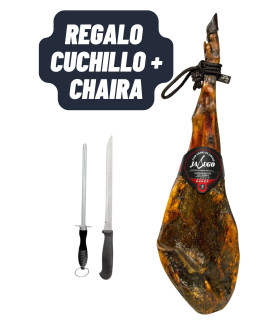 Jambon de bellota 100% ibérique Flor Sierra de Jabugo 7-7,5 kg/pièce +COUTEAU+AIGUISEUR