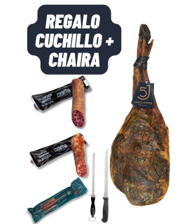 Pack 5J: Shoulder 5 Jotas of 4.5-5 kg/piece + Loin Sánchez Romero Carvajal + Sausages Cosierra + KNIFE + SHARPENER