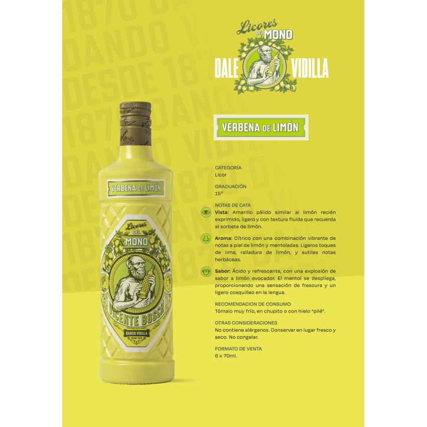 Licores do Mono Verbena de Limão 70 cl | Licor de Limão Artesanal | Iberian Market