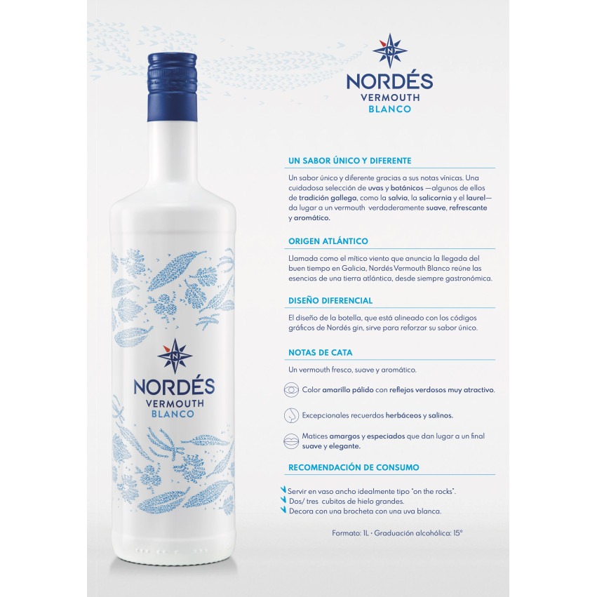 Vermouth Nordés Blanco 1 L | Premium Galician Vermouth | Iberian Market