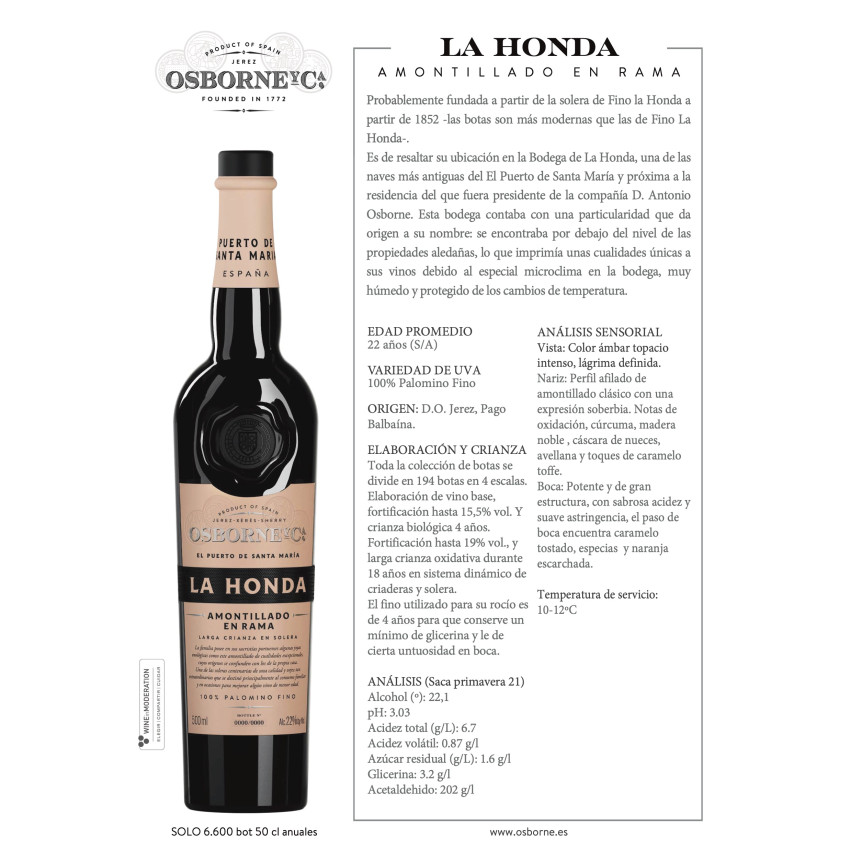 La Honda Amontillado en Rama 50 cl