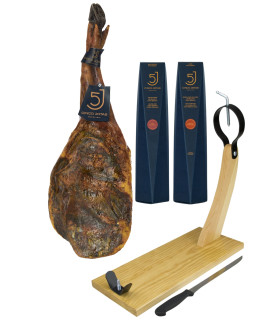 Pack 5J E : Paleta 5 Jotas de 5-5,5 kg/pieza + 1/2 Caña de lomo 5 Jotas + Salchichón 5J + regalo tabla y cuchillo de corte